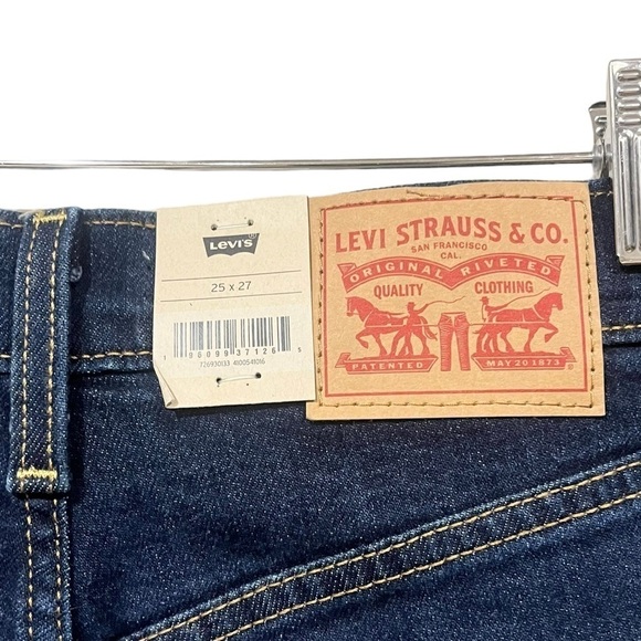 NWT Levis Ribcage Straight Ankle Jeans Distressed Dark Wash High Rise Size 25x27 - Picture 3 of 8